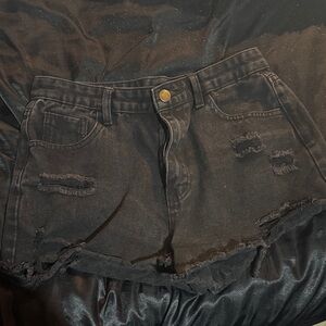 Black Distressed Denim Shorts